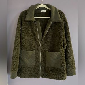 SHIBEVER Fleece Fuzzy Faux Shearling Shaggy Sherpa Zipper Teddy Outwear